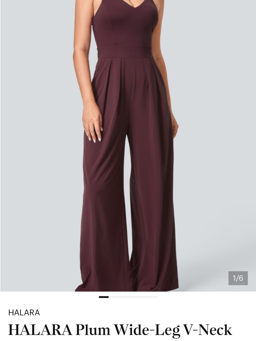 HALARA Deep Plum Wide-Leg V-Neck Jumpsuit